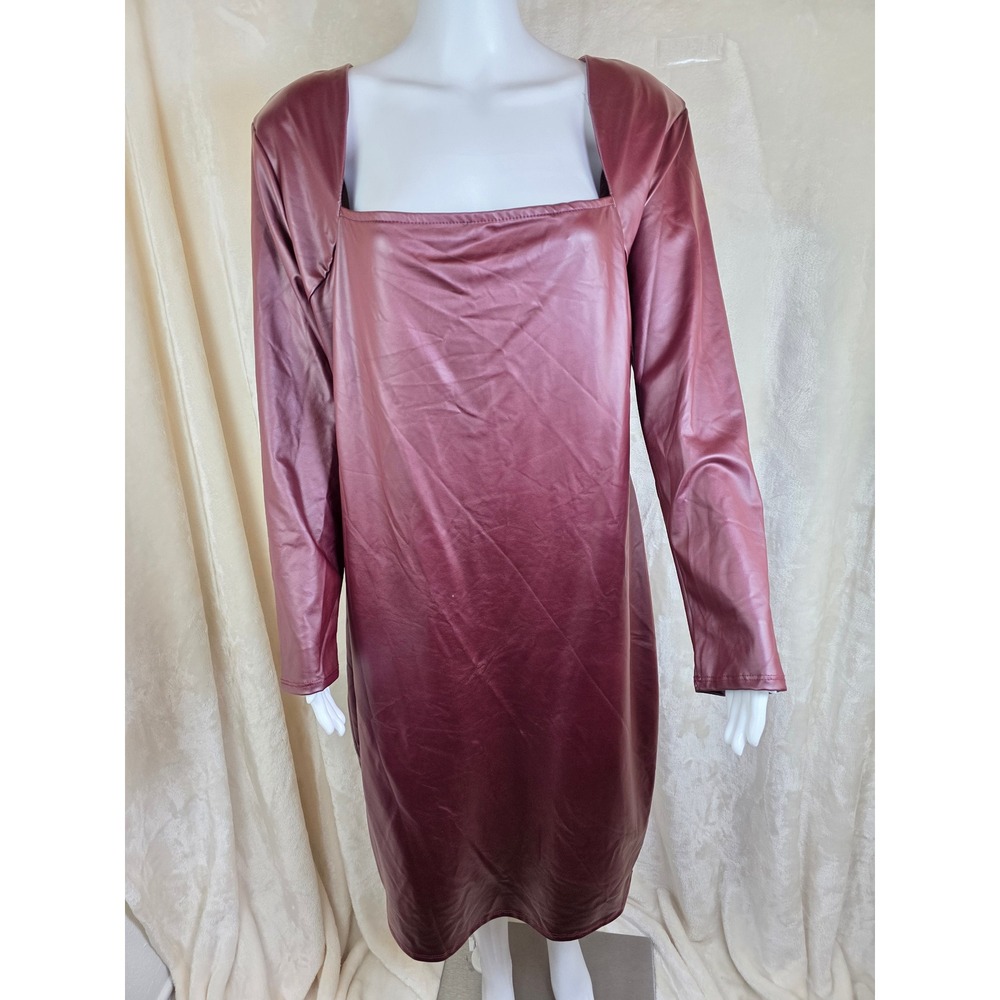 Fashion‎ Nova Fooling Around Faux Leather Midi Dress Burgundy 2XL D7174 Womens